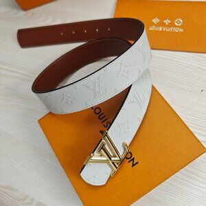 Louis Vuitton White Belt With Gold Buckle